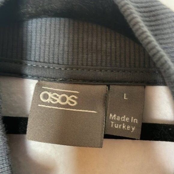 ASOS Size L Gray White Pinstripe Lightweight Zip Up 90s Style Shacket Sweatshirt - Picture 4 of 7